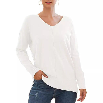 Pull élégant femmes à décolleté en V avec ourlet asymétrique Chic und Stil