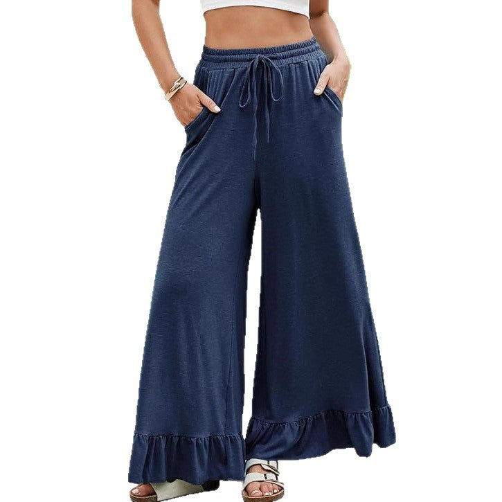 Wide linen pants for women with ruffled hem Chic und Stil