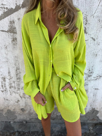 Robe chemise oversize pour femme avec fermeture à boutons et col roulé Chic und Stil