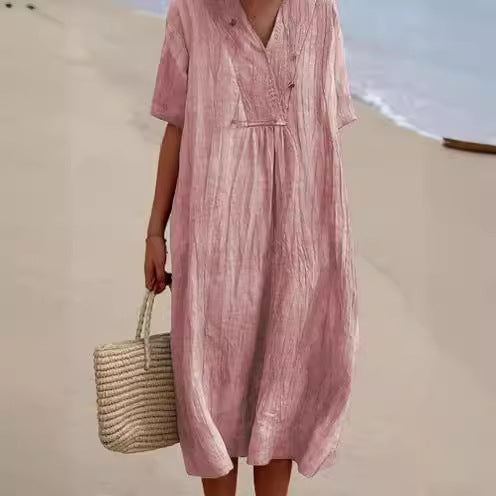 Robe de plage décontractée pour femmes avec décolleté en V et ourlet large Chic und Stil