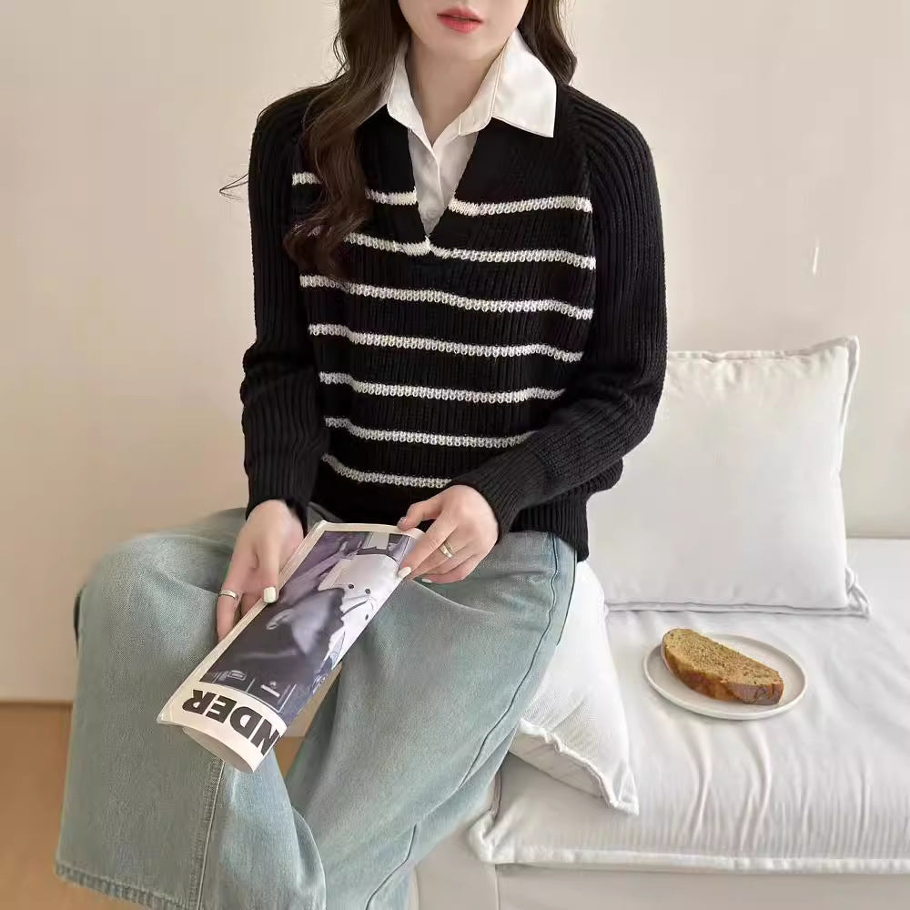 Pull en tricot pour femmes avec décolleté en V et design rayé Chic und Stil