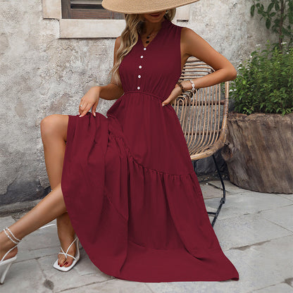 Femme Bouton couche Maxi robe Chic und Stil
