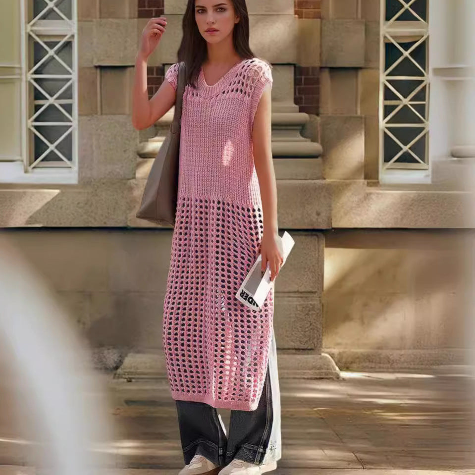 Airy knit dress for ladies with decorative perforated pattern Chic and Style