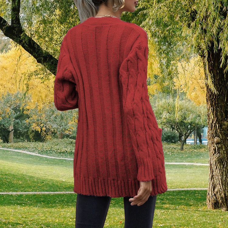 Dames gros tricot cardigan avec poches profondes et coupe ouverte Chic und Stil