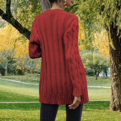 Dames gros tricot cardigan avec poches profondes et coupe ouverte Chic und Stil