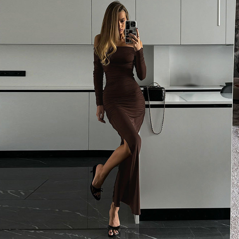 Robe maxi ajustée pour dames avec fronces et fente élégante Chic und Stil