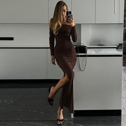 Robe maxi ajustée pour dames avec fronces et fente élégante Chic und Stil