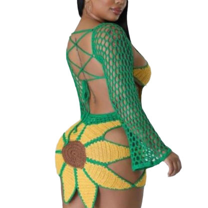 Robe au crochet pour femmes avec un motif floral unique et des détails transparents Chic und Stil