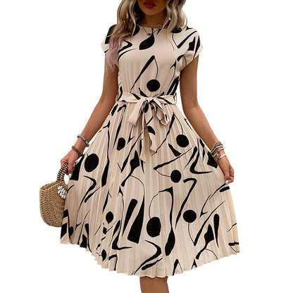 Robe A-ligne plissée pour dames avec impression abstraite et ceinture cintrée Chic und Stil