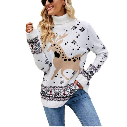 Pull féminin d'hiver avec motif de renne et col montant Chic und Stil