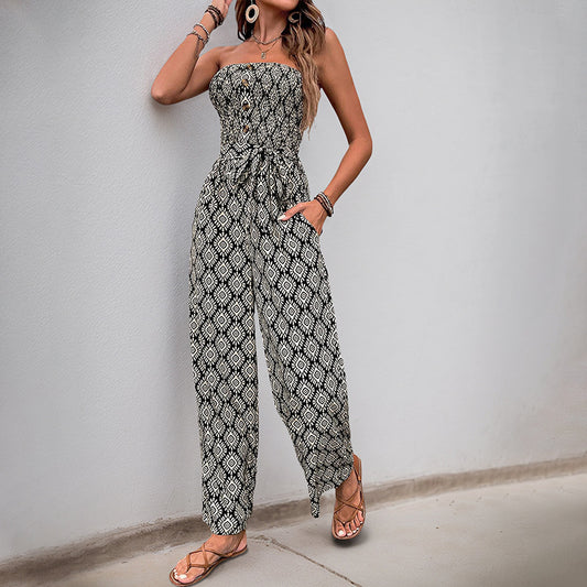 Combinaison décontractée pour femmes avec haut élastique et motif à la mode Chic und Stil