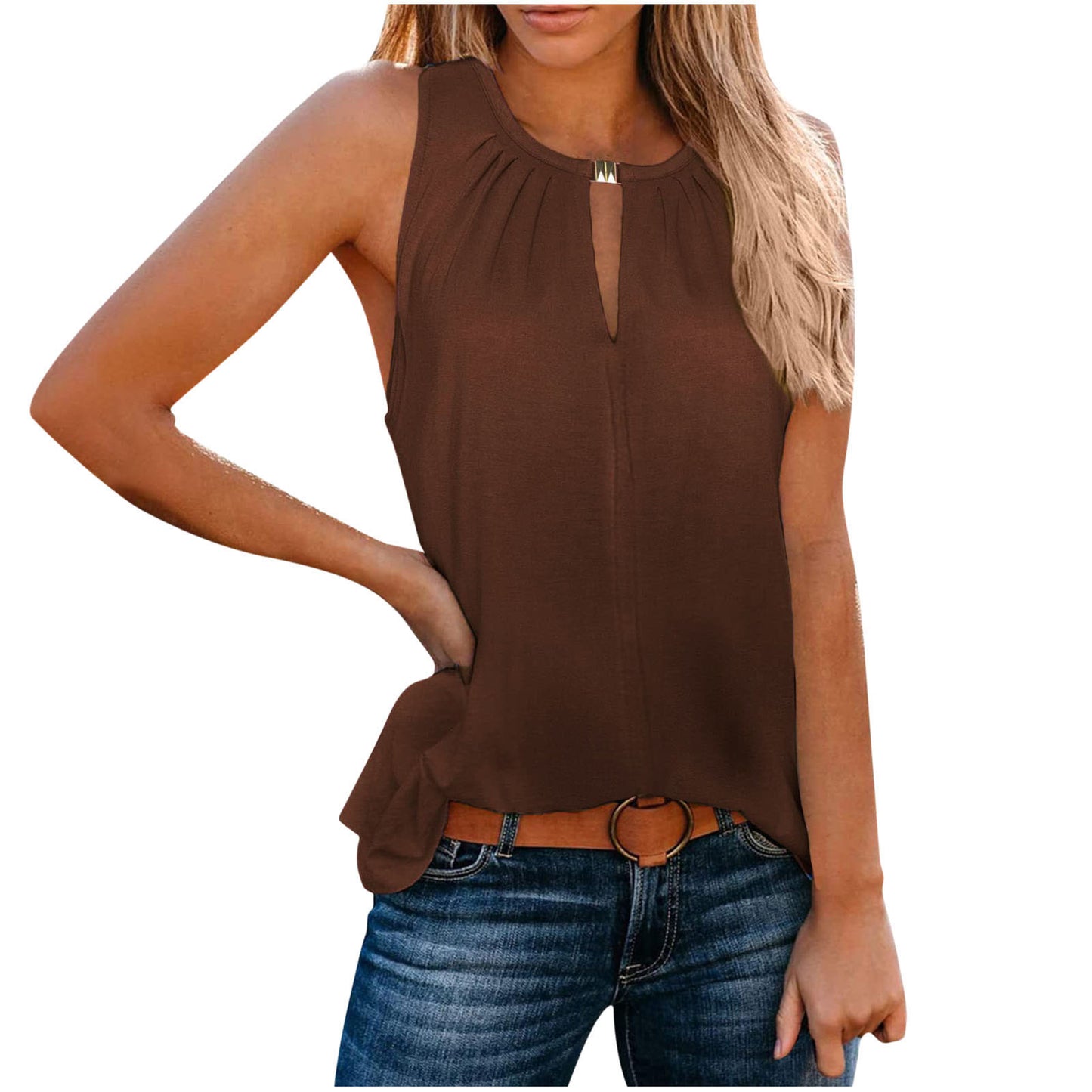 Robe élégante sans manches pour femmes avec décolleté décoratif et plis Chic und Stil