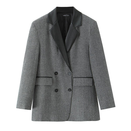 Blazer féminin tendance avec motif pied-de-poule élégant et col doux Chic und Stil