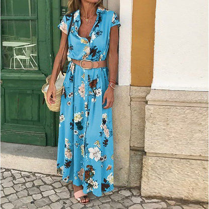 Robe maxi pour femmes avec motif floral et ceinture taille élégante Chic und Stil