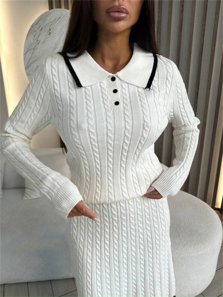 Robe en tricot pour femmes avec élégante patte de boutonnage et décolleté en V Chic und Stil