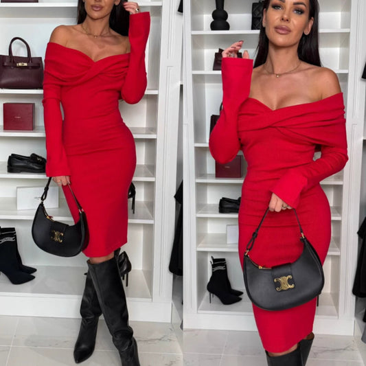 Robe midi en tricot off-shoulder pour femmes Chic und Stil