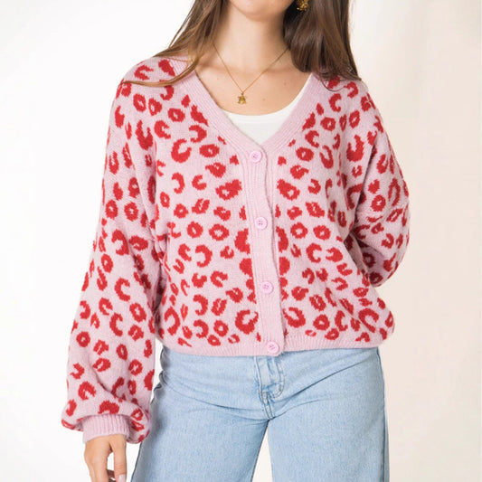 Cardigan en tricot décontracté pour femmes avec un élégant motif léopard Chic und Stil