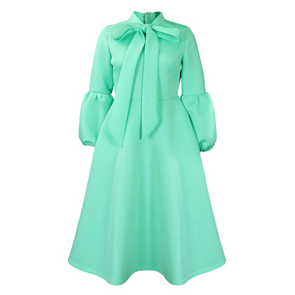Robe midi pour dames avec col à nouer et manches volumineuses Chic und Stil