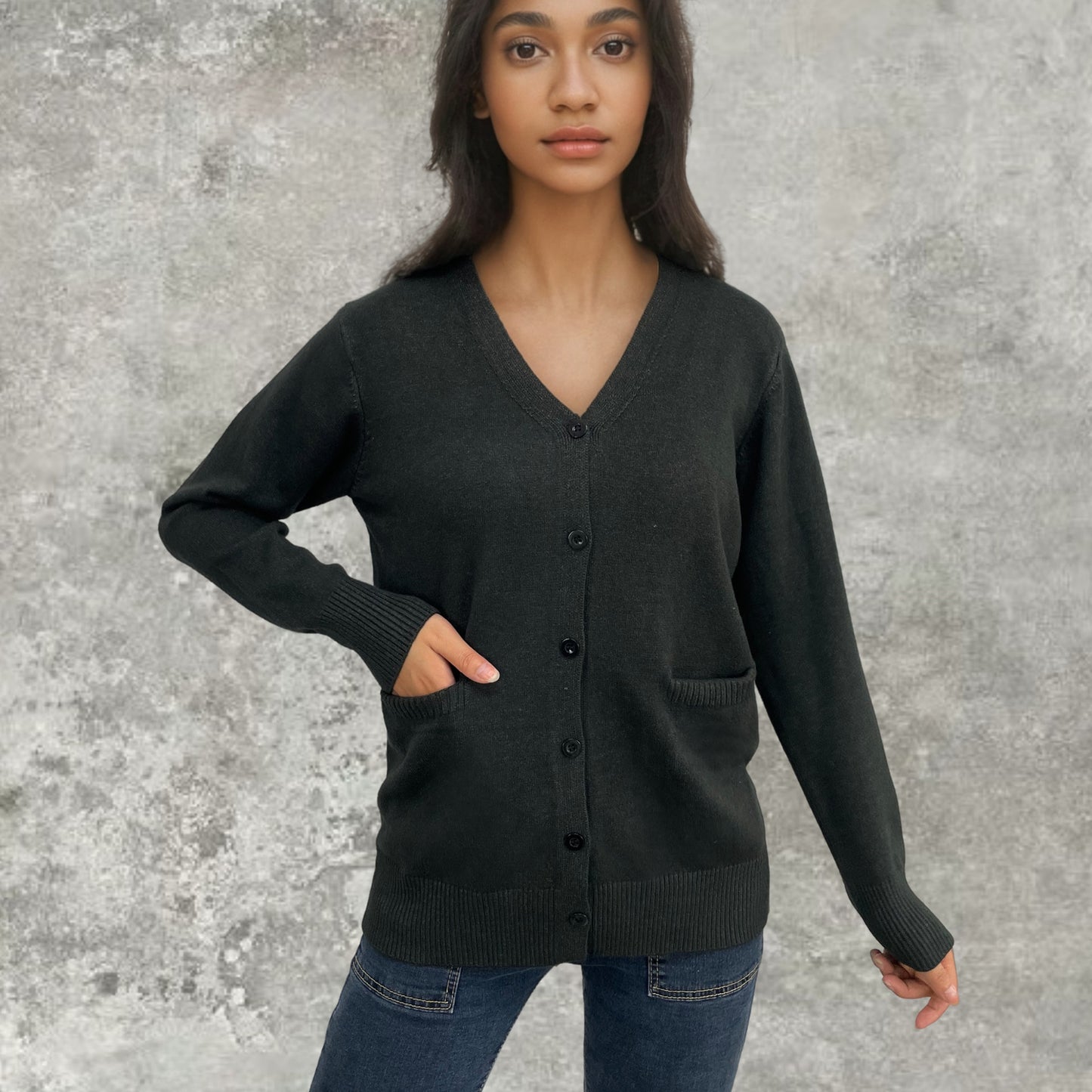 Dames élégante gilet en tricot avec poches pratiques et fine patte de boutonnage Chic und Stil