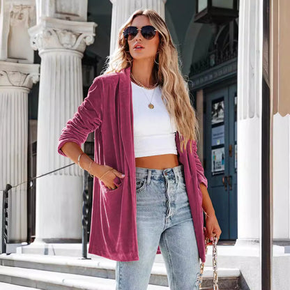 Dames Blazer en velours élégant avec poches Chic und Stil