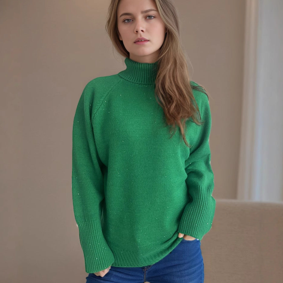 Pull-over à col roulé pour femmes avec design texturé et accents scintillants Chic und Stil