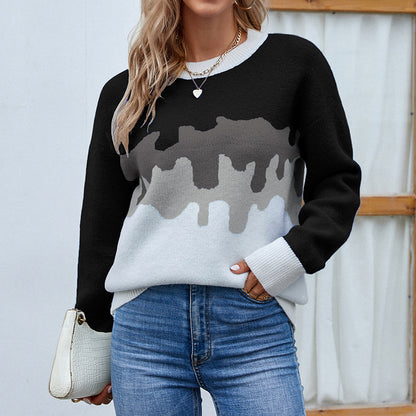 Pull moderne pour femmes avec un dégradé de couleurs créatif et encolure ronde Chic und Stil
