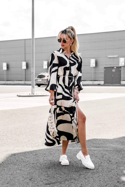 Dames Élégante Robe Maxi Chemise Chic und Stil