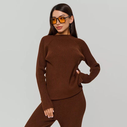 Women's ribbed knit pullover with a relaxed fit and a wide collar Chic and Style