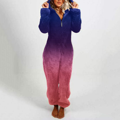 Women's fleece jumpsuit with hood and Chic und Stil gradient design
