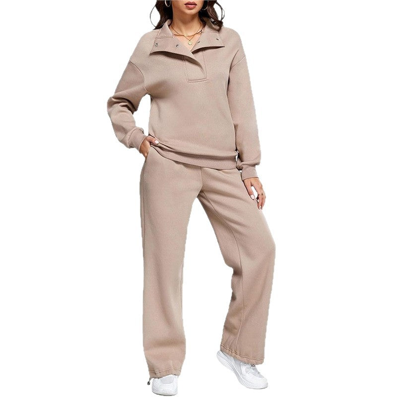 Women Comfortable Loungewear Set with High Neck and Wide Leg Pants Chic and Style