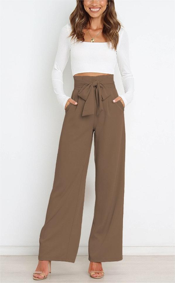 Elegant high-waisted pants for women with a tie belt and wide leg Chic and Style