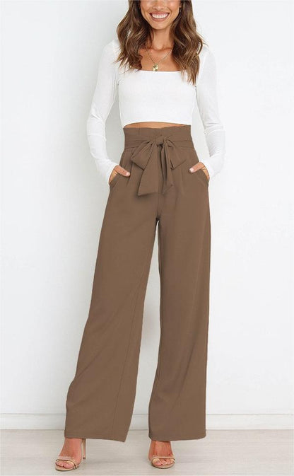Elegant high-waisted pants for women with a tie belt and wide leg Chic and Style