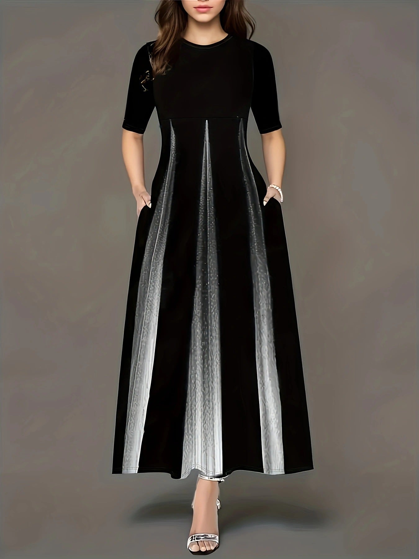 Robe maxi pour femmes avec poches latérales élégantes et éclat luxueux Chic und Stil