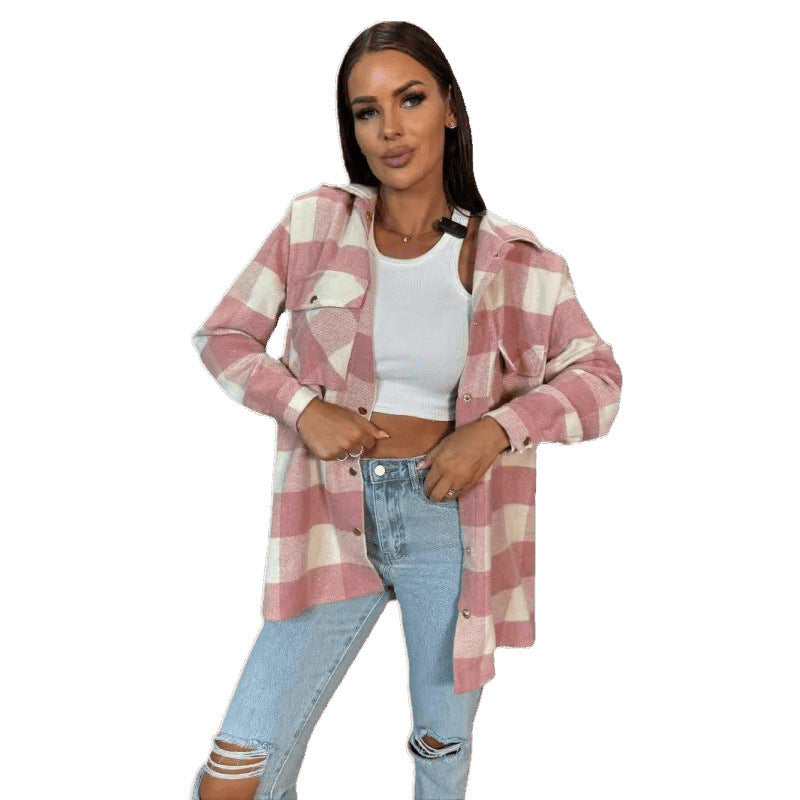 Chemise en flanelle à carreaux en mousse de désert surdimensionnée pour femmes Chic und Stil