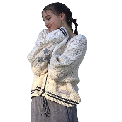 Dames Grobstrick Cardigan avec motif étoilé à la mode Chic und Stil