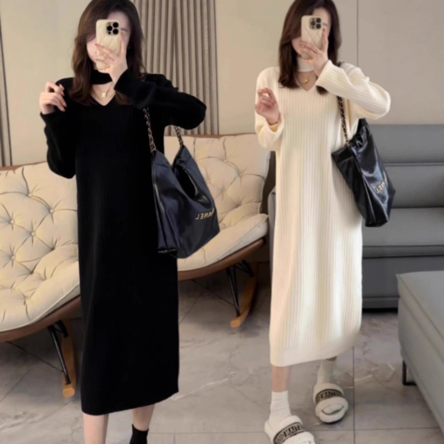 Robe en tricot pour femmes avec une élégante structure côtelée Chic und Stil