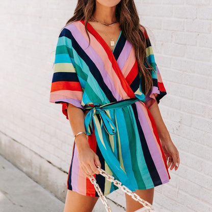 Robe portefeuille rayée chic pour femmes Chic und Stil