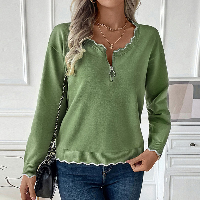 Pull en tricot pour dames avec fermeture éclair et ourlet ondulé Chic und Stil
