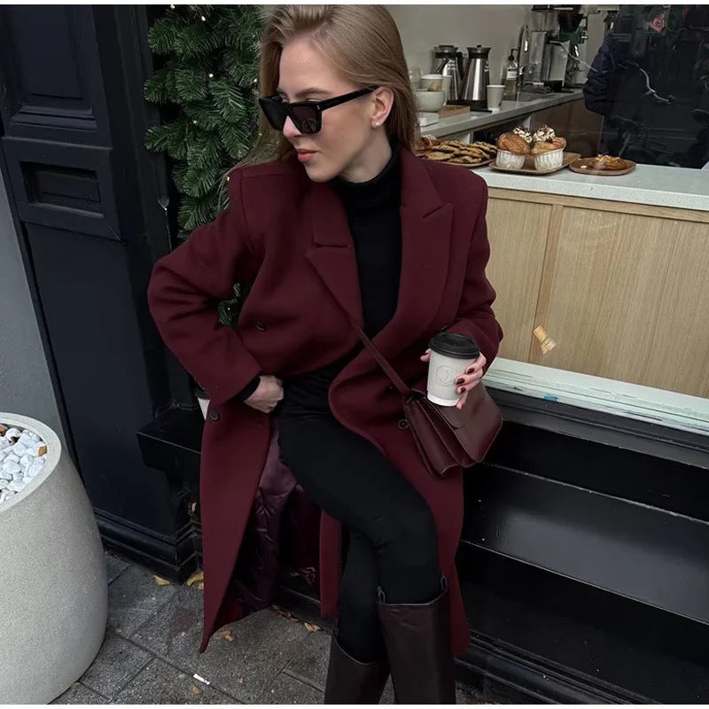 Elegant long coat with long sleeves for women in double-breasted style Chic und Stil