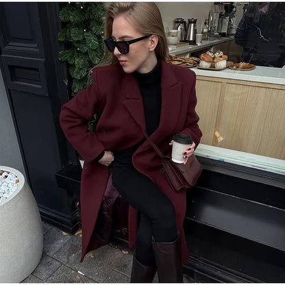 Elegant long coat with long sleeves for women in double-breasted style Chic und Stil