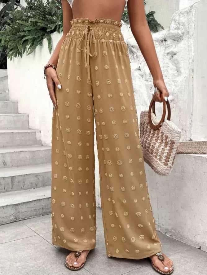 Wide palazzo pants for women with elastic waistband and decorative pattern Chic und Stil