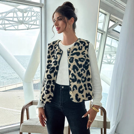 Dames Gilet en peluche à motifs léopard Chic und Stil