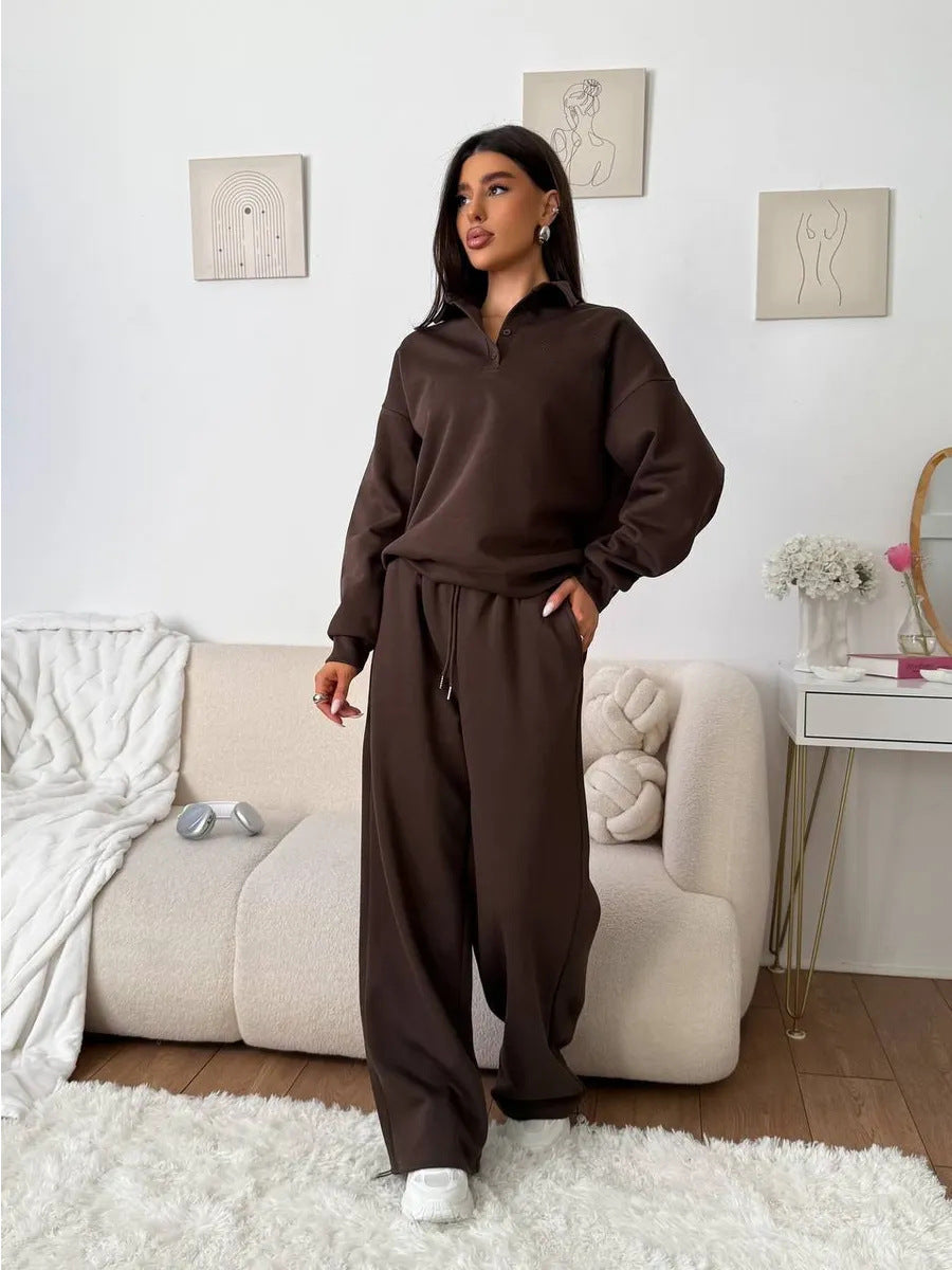 Ladies comfortable polo and wide pants set Chic and Style
