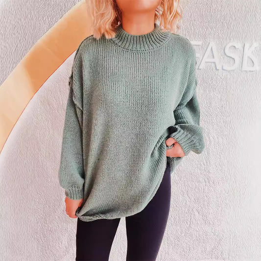 Pull en maille épaisse décontracté pour femmes avec col haut et coupe ample Chic und Stil