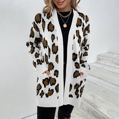Veste en tricot à motifs léopard pour femmes avec poches pratiques Chic und Stil