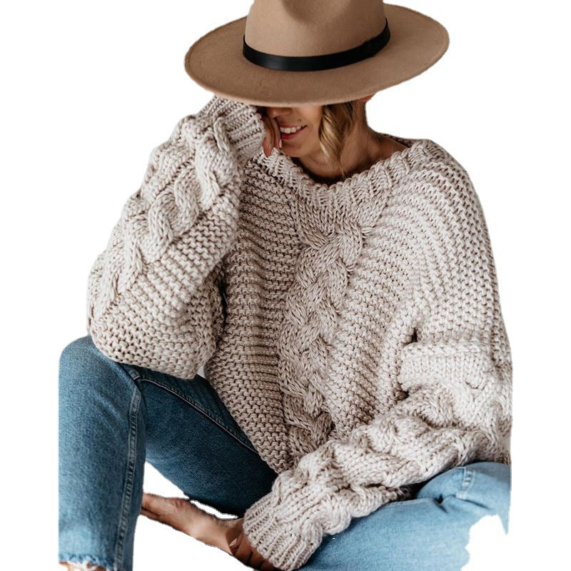 Pull en maille épaisse pour femmes avec motif torsadé et manches larges Chic und Stil