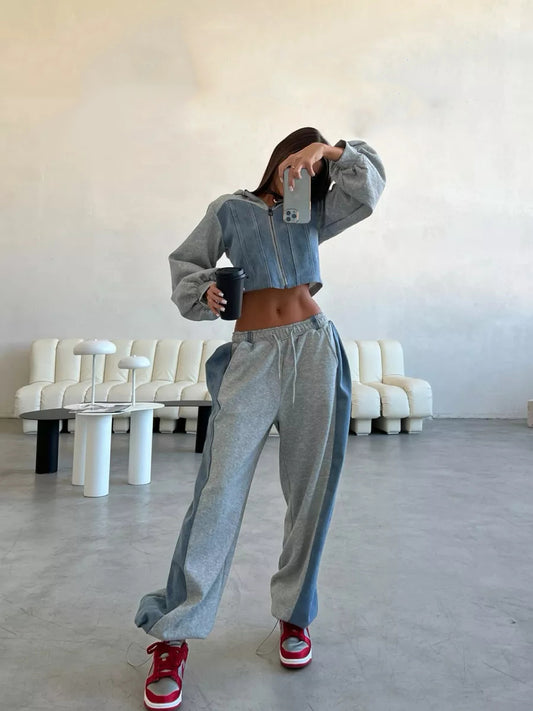Trendy cropped sweatshirt set for women and loose athletic pants Chic and Style