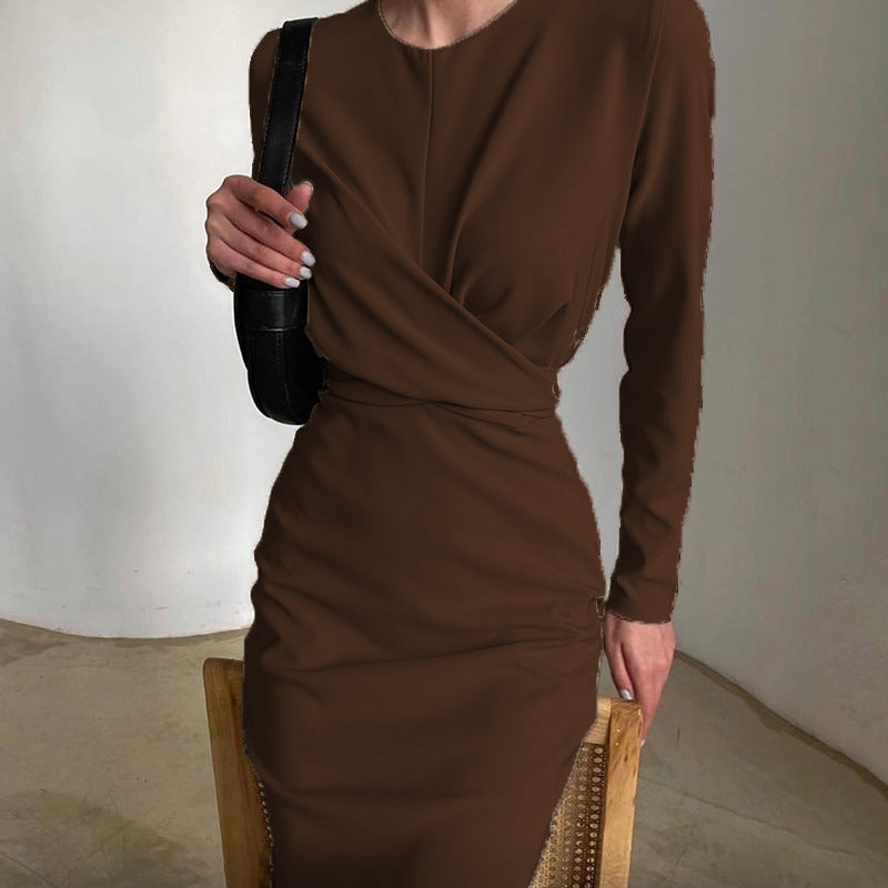 Dames Élégante robe portefeuille à manches longues et coupe fluide Chic und Stil