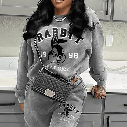 Dames Pull en Pantalon de Jogging Confortable Ensemble avec Détails d'Impression Créatifs Chic und Stil