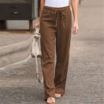 Linen pants for women with elastic waistband and tie belt Chic und Stil